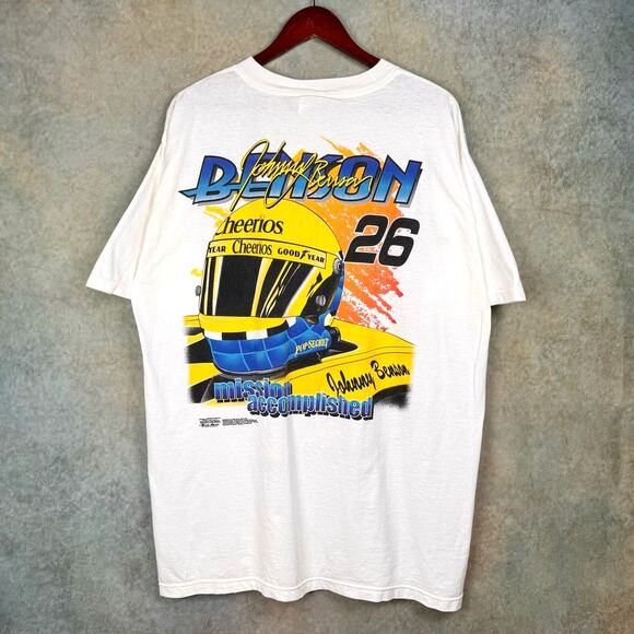 VTG 90s Nascar Big Print T Shirt Sz XL White Cheerios Johnny Benson #26 Racing - Picture 1 of 8